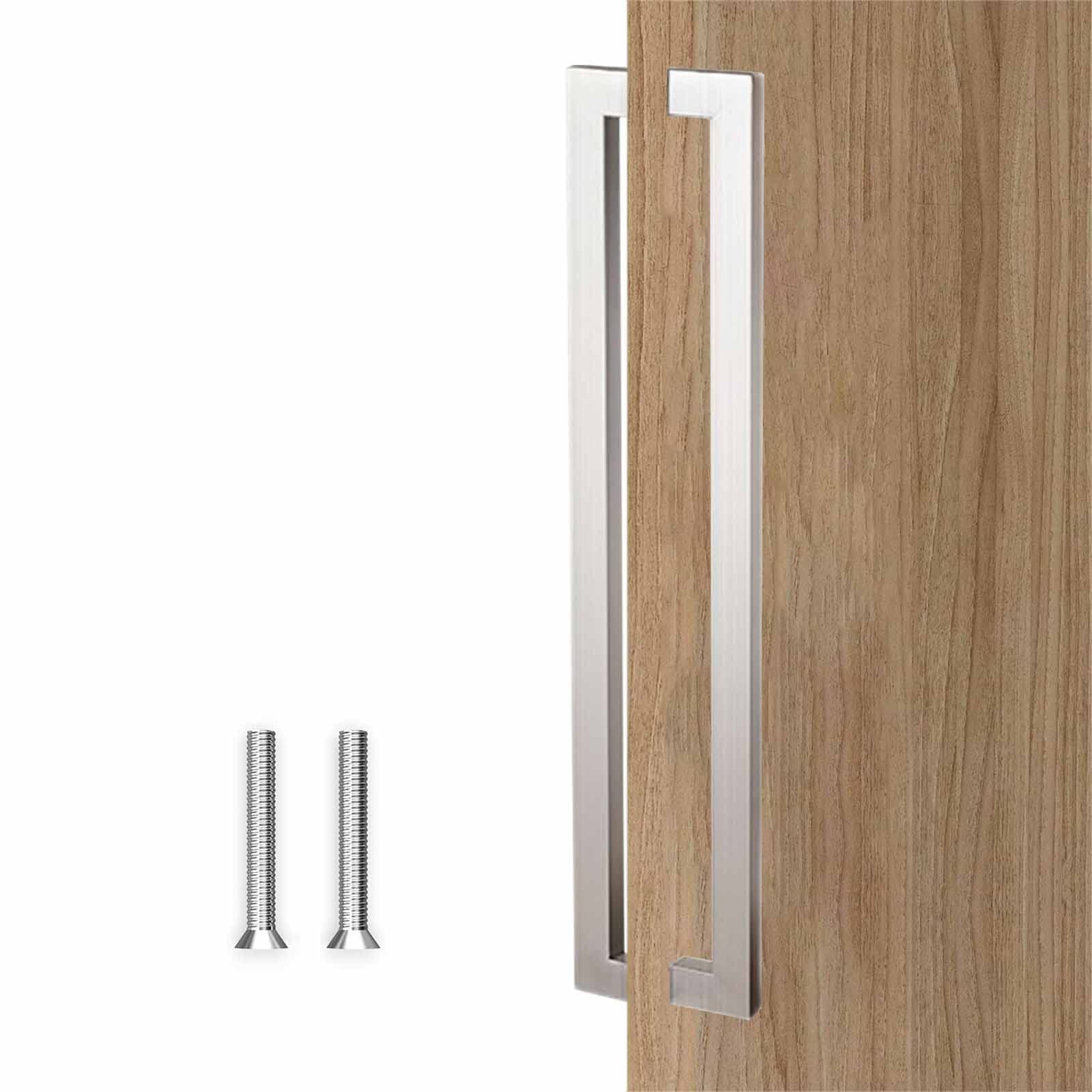 GYRAZXS Square barn door handle, heavy duty stainless steel door handle, front door handle hardware kit (Silver 60cm/23.6in)