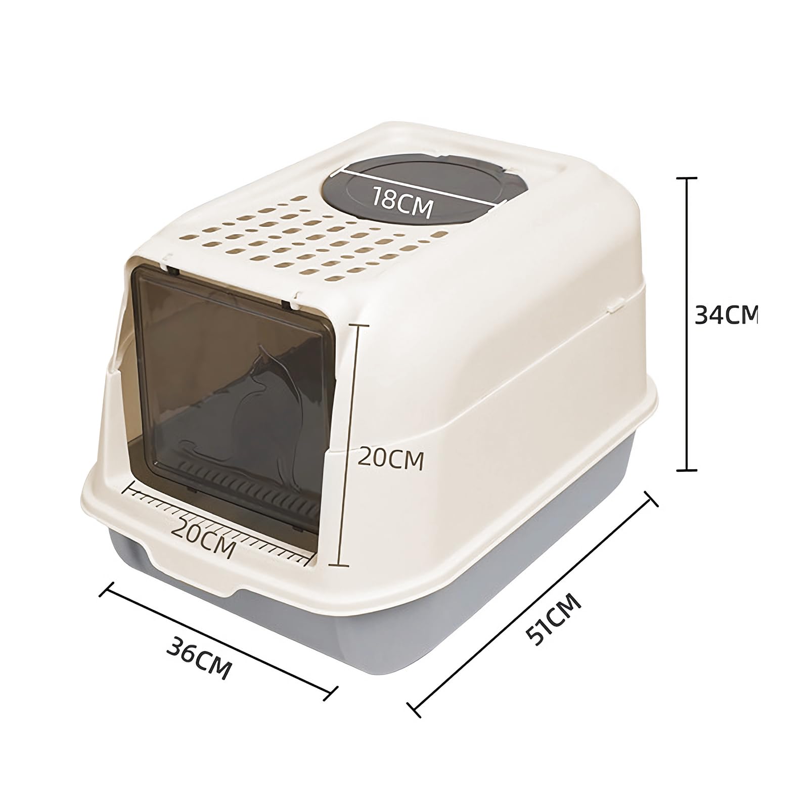OHMG Lettiera per gatti con coperchio + accessori inclusi pala e tappetino, lettiera chiusa per gatti, grande, Lettiera XXL per Gatti, vassoio estraibile (cenere, 36 x 51 x 34 cm)