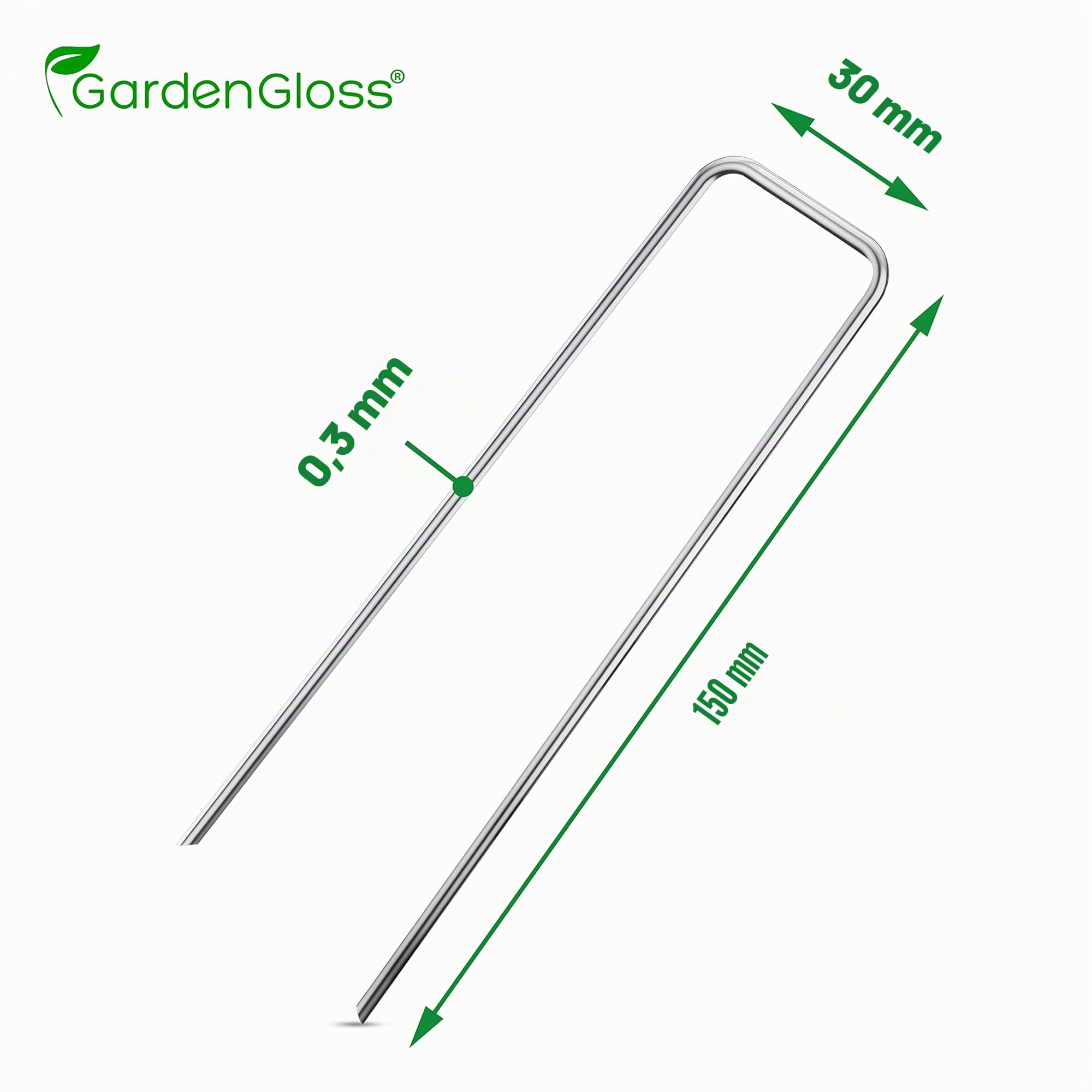 GardenGloss Sardines de Fixation en Acier Galvanisé (100 Pièces) - Agrafes de Fixation pour Toile de Paillage, Grillage et Tente - Piquets de Jardin 150 mm Long, 25 mm Large, Ø 3 mm