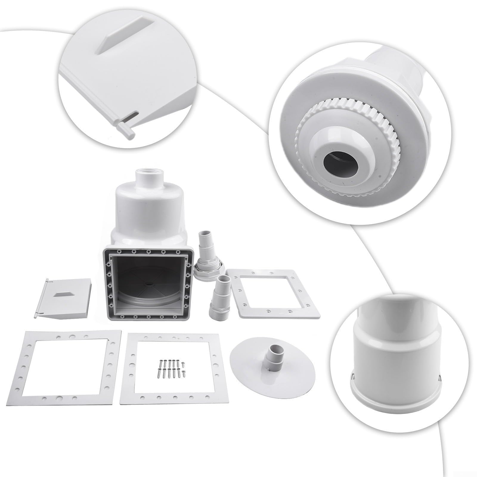 Cuerpo de skimmer de piscina compatible con Hayward SP1091LX Dyna-Skim Series Tapa superior extraíble Junta de vertedero accesorios incluidos (A)