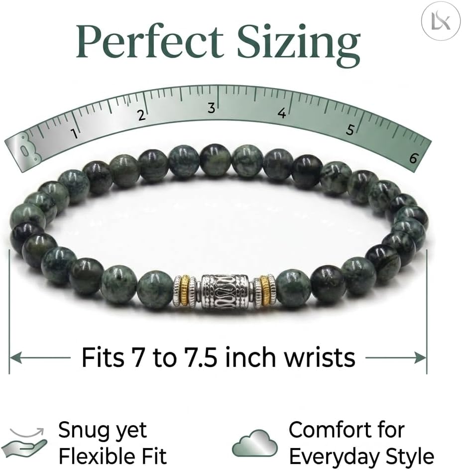 Kartini Studio Dark Green Jade Bracelet, Men's Jade Bracelet, Bead Jewelry for Man
