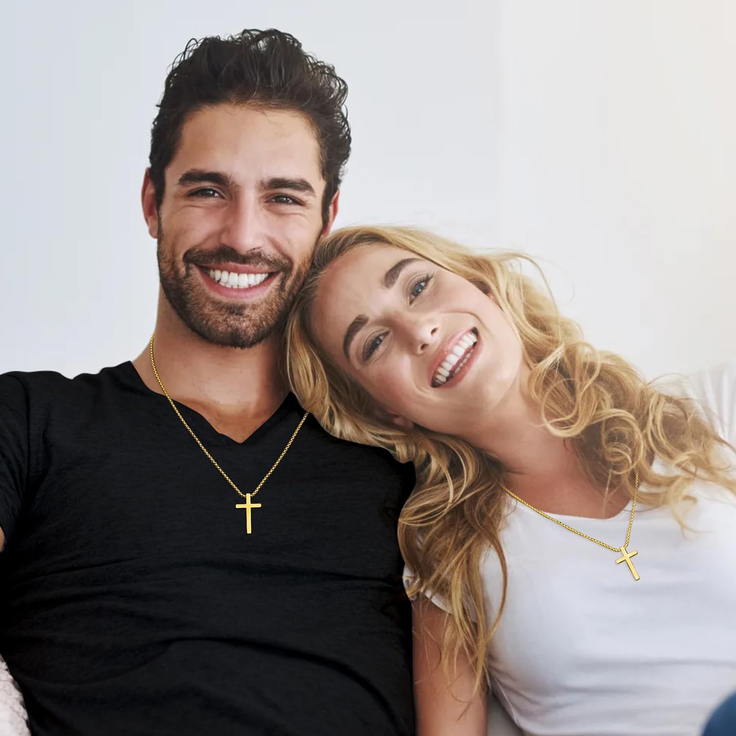 Fiusem Valentines Gifts for Him - Cross Necklace for Men, Silver/Gold/Black Mens Cross Necklaces with 2.5mm Cross Chain and Stainless Steel Cross Pendant, Box Chain 16-24 Inch, Jewelry Gift - Image 3