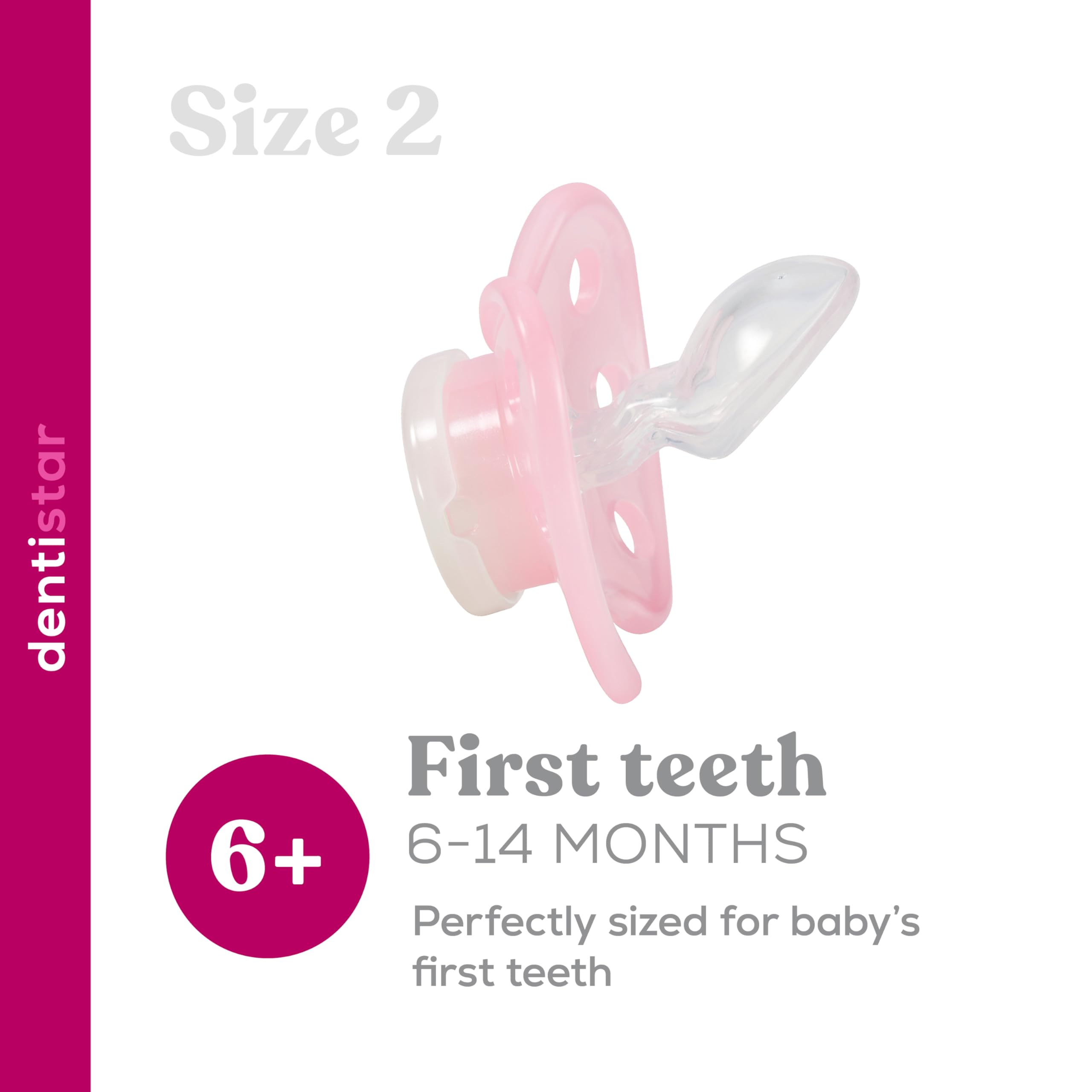 Dentistar® Night Set da 3 Ciuccetti in silicone che supportano dentizione e mascella – Taglia 2 da 6-14 mesi – Ciuccio neonato luminoso al buio – Succhietto rosa con fatina – Made in Germany - 5