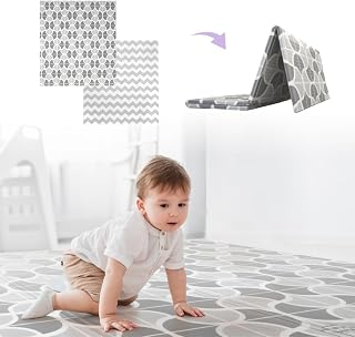 Alfombra infantil de juego para bebé, plegable, reversible, acolchada, lavable, antideslizante, 180 cm x 160 cm x 1 cm de espesor - Eckhert kids - Gray Shapes
