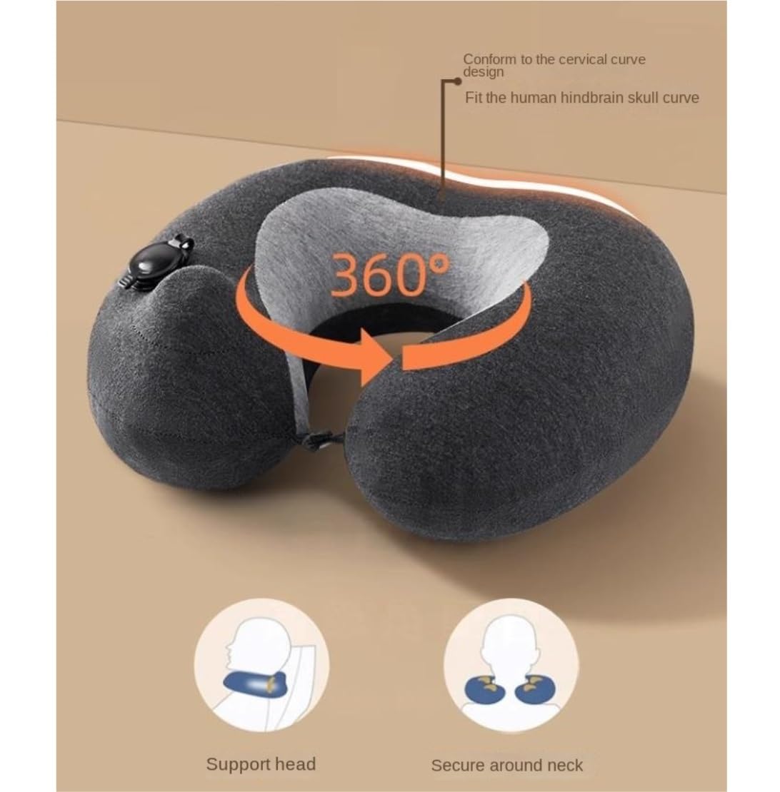 Nackenkissen Auto Nackenkissen Reise Aufblasbares Reisekissen Nackenkissen Tragbares U-förmiges Kissen Aus Baumwolle Für Flugzeuge Travel Essentials(Grey)
