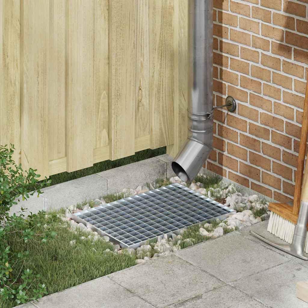 Tomostar Grille de Drainage, Grille Caniveau Extérieur Couvercle de Drainage Grilles Caillebotis Acier Galvanisé Argent 50x35x2 cm