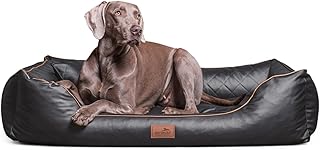 tierlando® Orthopädisches Hundebett Louis aus gestepptem Kunstleder mit Karo-Muster und Memory Foam Matratze Größe: 80x60cm | Farbe: 02 Graphit