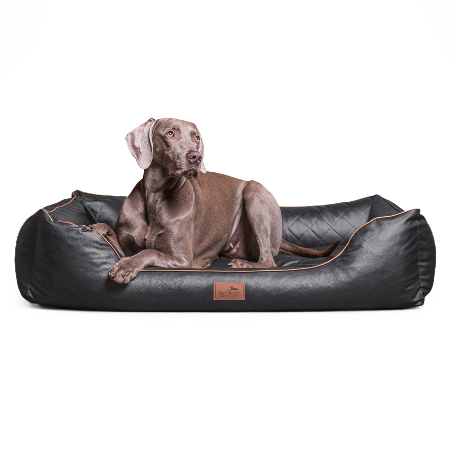 tierlando® Orthopädisches Hundebett Louis aus gestepptem Kunstleder mit Karo-Muster und Memory Foam Matratze Größe: 80x60cm | Farbe: 02 Graphit