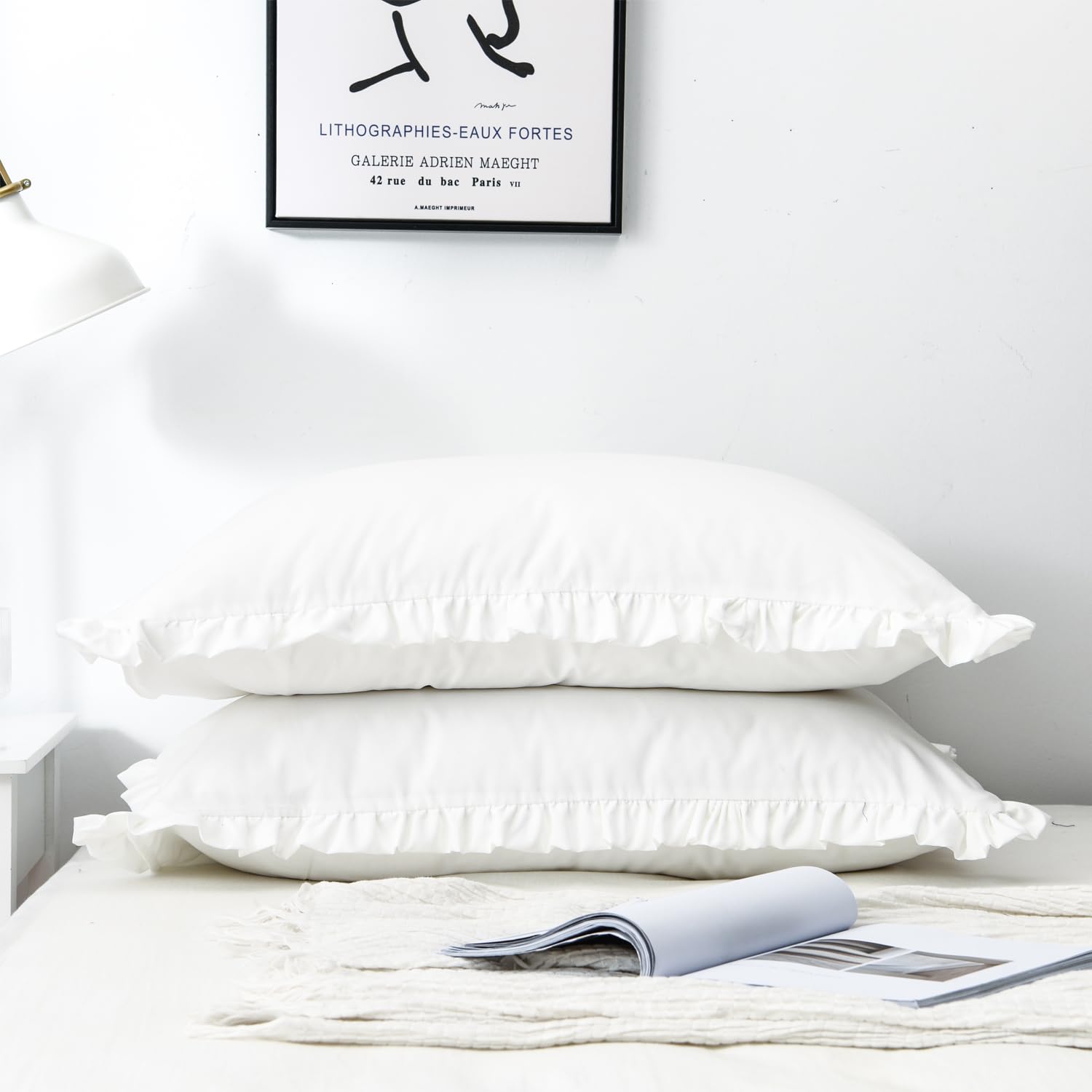 Pair of Shabby and Elegant White Lace Cotton Pillowcase Pillow Sham 1104