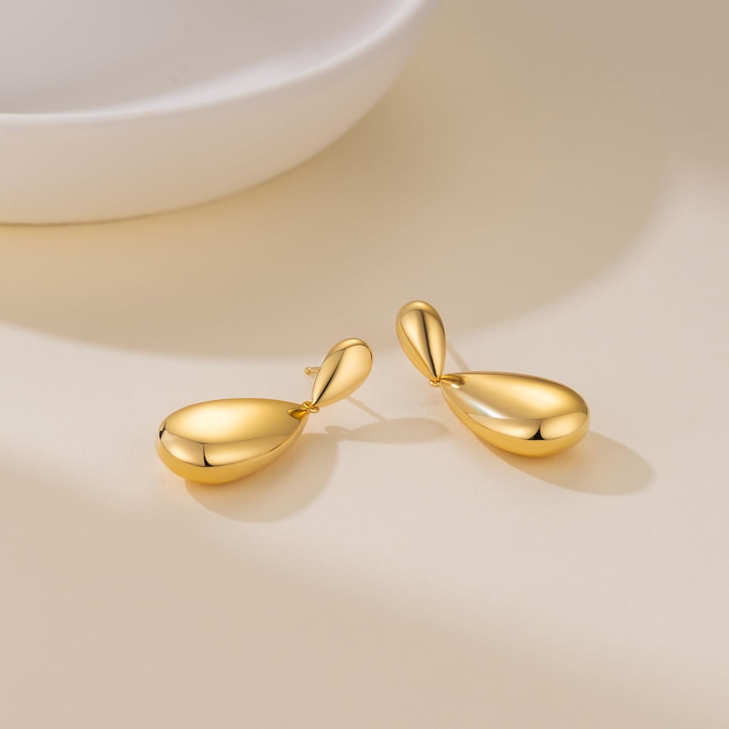 Gold Earrings for Women 14K Gold Dangle Earrings for Women Studs Dangle TearDrop Earring for Womens Unique and Natural Teardrop Shape Chunky Stud Tear Dop Earring for Womens Studs Dangling - Image 7