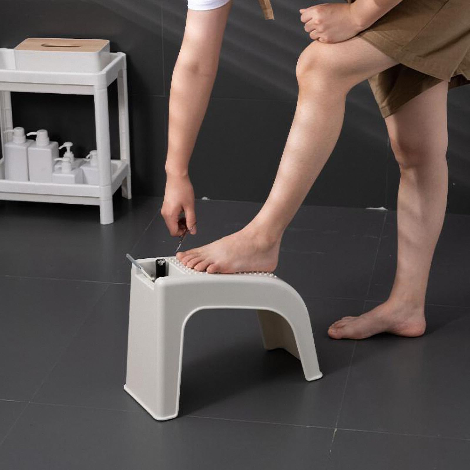 VILLCASE Badezimmer Fußhocker Pediküre Kunststoff Beige rutschfest für Erwachsene mit Massagefunktion Fußpflege Zubehör