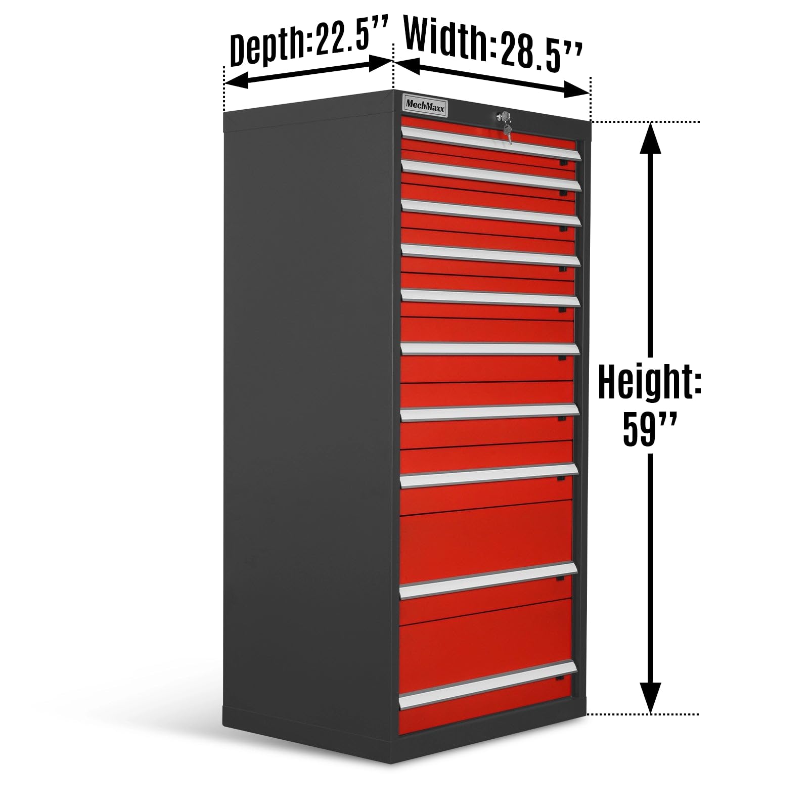 Mechmaxx Heavy Duty Modular Drawer Cabinet – 10 Drawer Tool Storage Organizer, Steel Construction, 59
