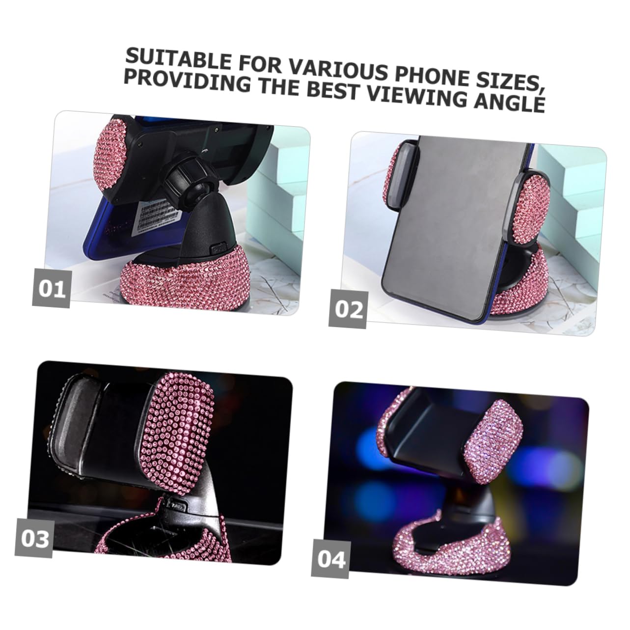 Soporte para Teléfono Móvil Gadget Coche Protección Antideslizante y Montaje Único para Rejilla de Ventilación y Salpicadero, 2 Piezas de Abs y Rhinestone