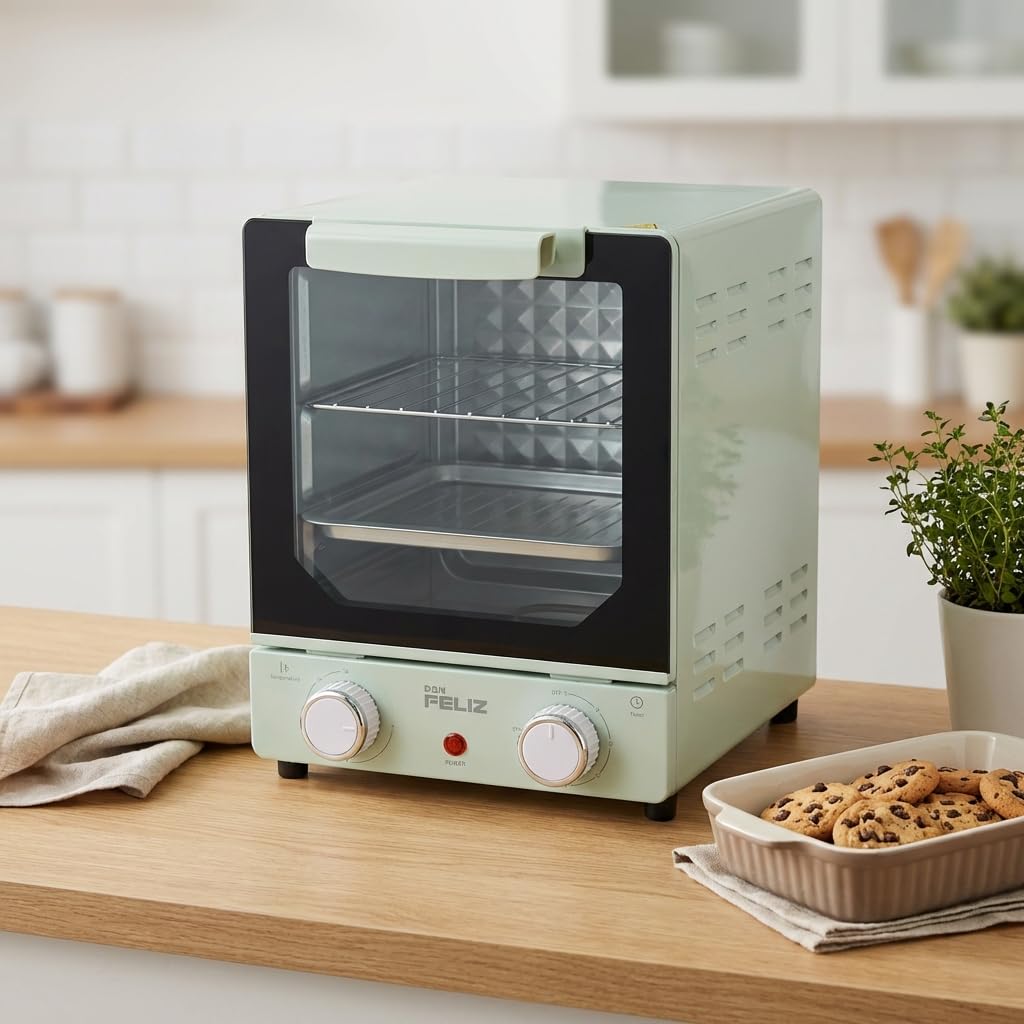 Horno Vertical Compacto 15L con Puerta de Vidrio Transparente, Control de Temperatura Ajustable, Temporizador 60 Minutos, 235x240x315mm, Don Feliz