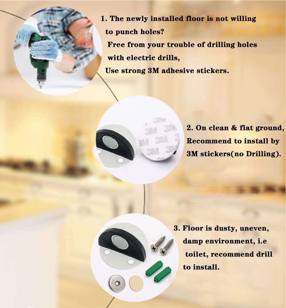 Lot De 6 Butées De Porte Magnétiques En Acier Inoxydable, Butée De