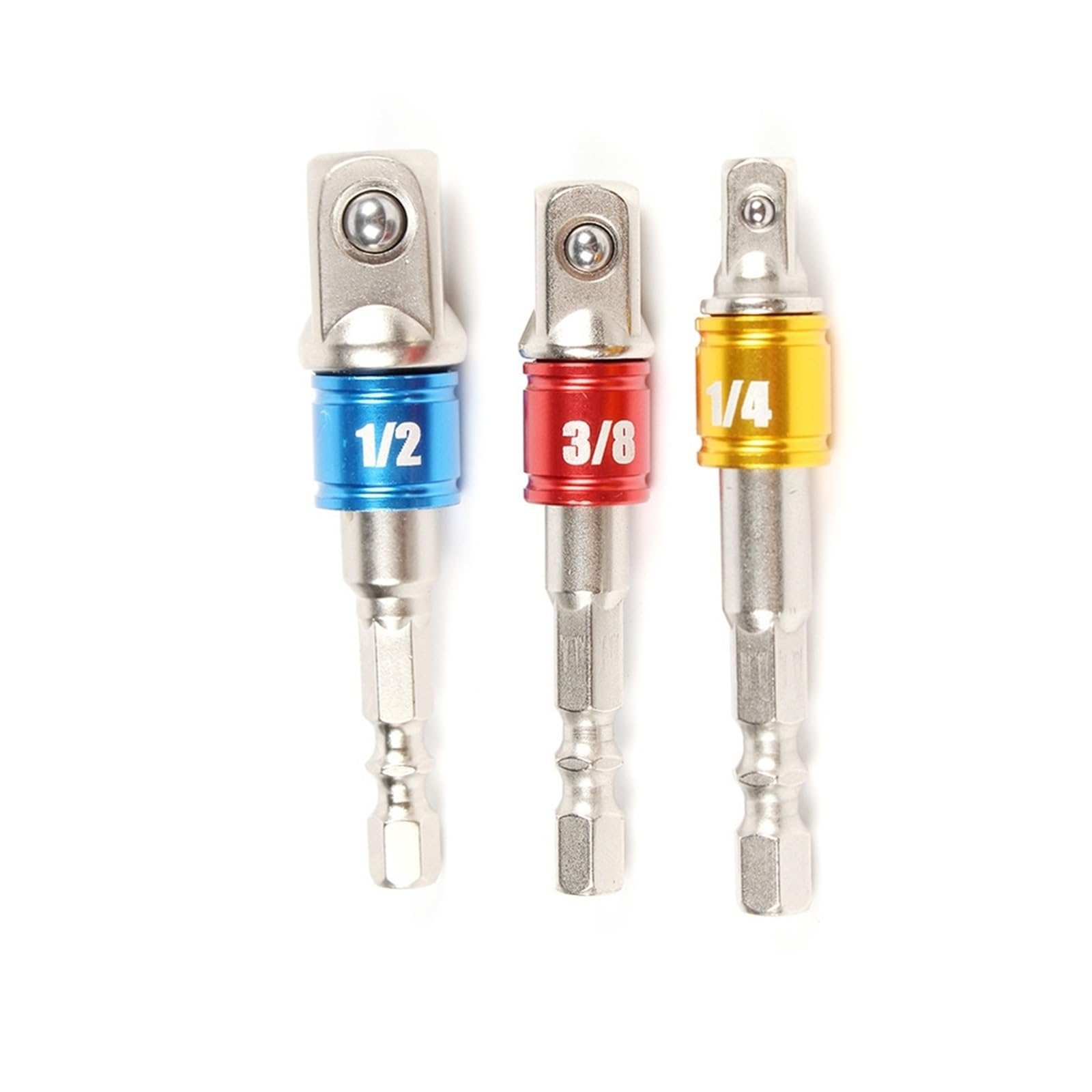 3pcs Drill Socket Adapter for Impact Driver with Hex Shank to Square Socket Drill Bits Bar Extension Set(Silver)