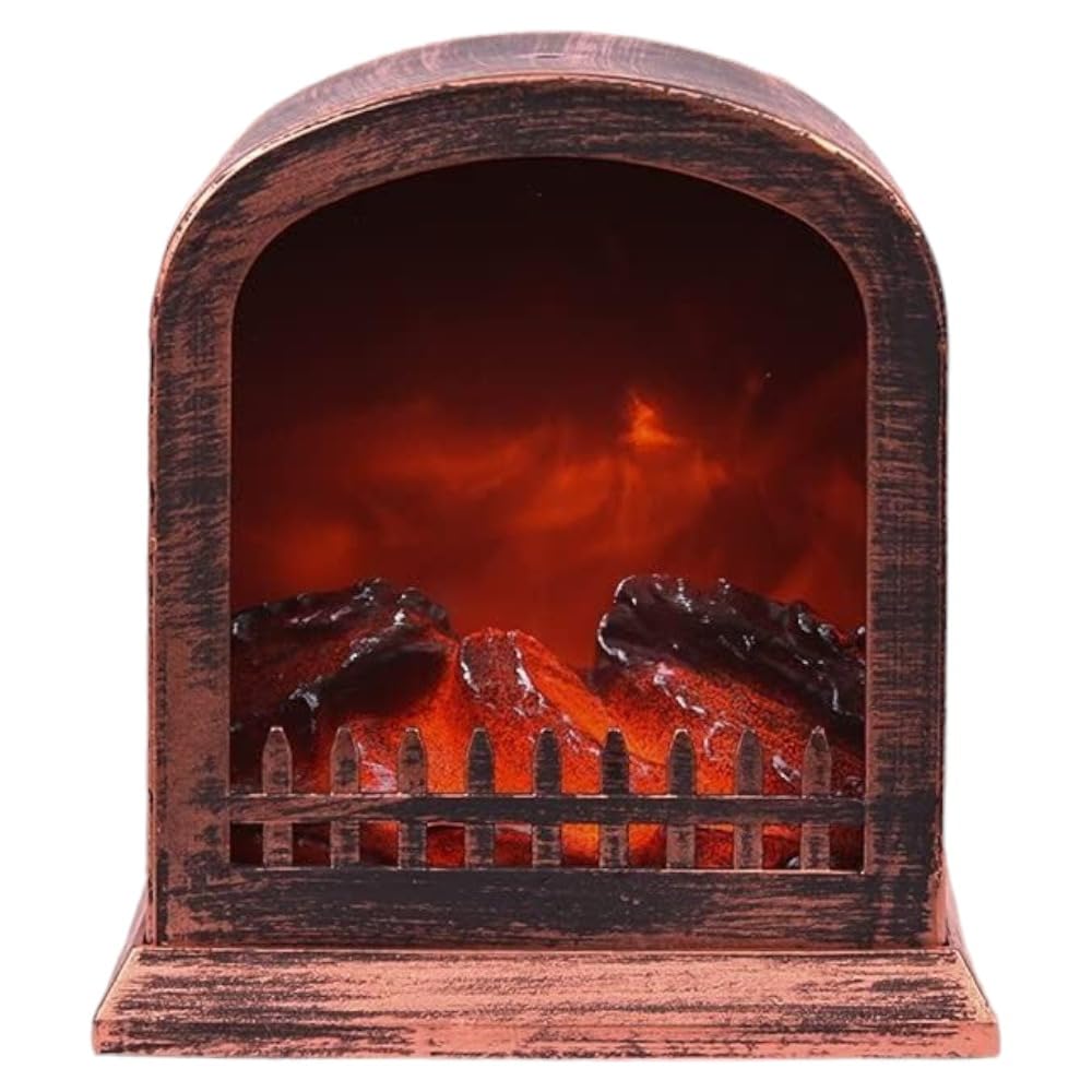 RV Mart Portable Artificial Fireplace LED Lamp with Realistic Flame Effect Mini 6 Inch for Living Room, Bedroom, Indoor Decoration Electric Faux Fire Place Black