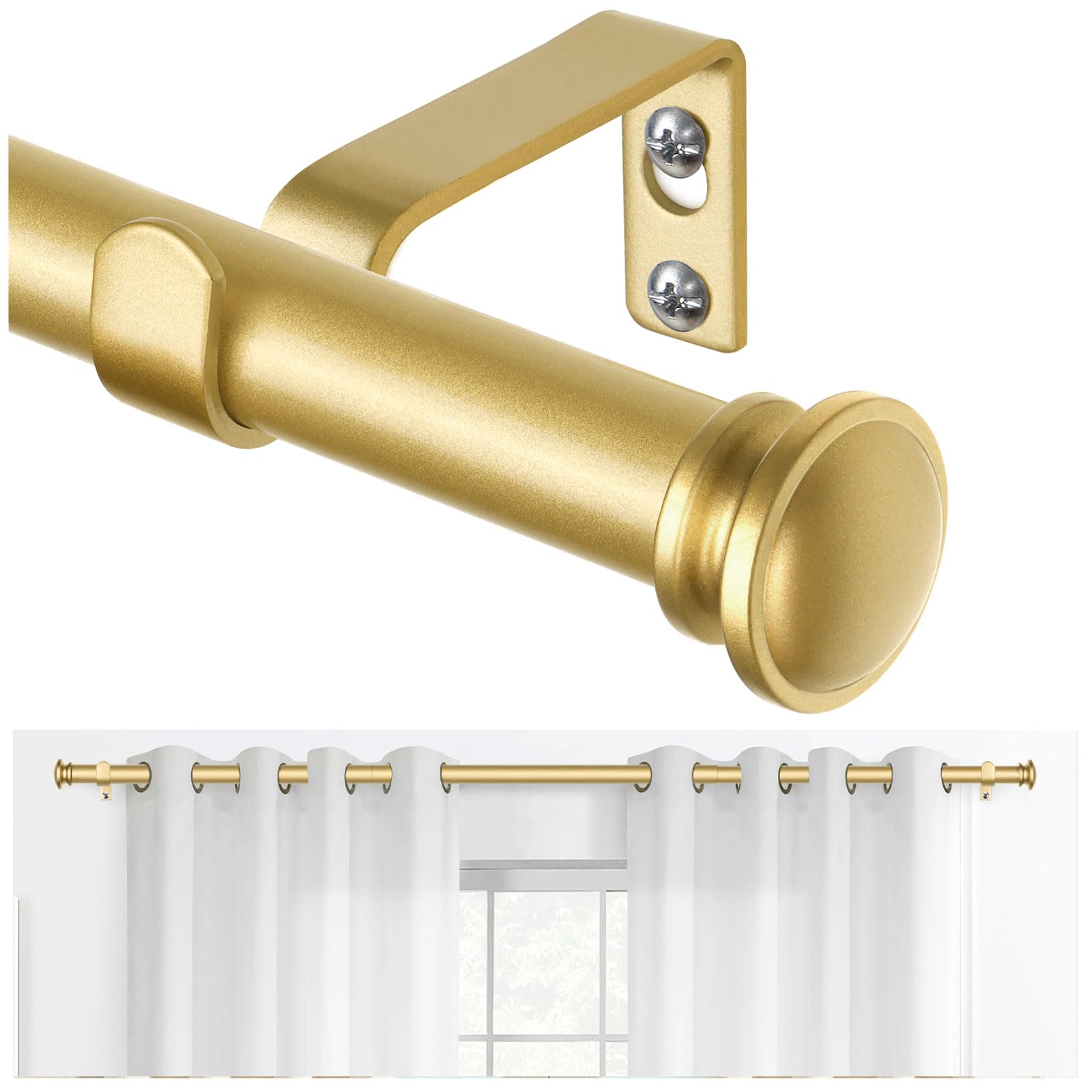 TONIAL Curtain Rod 32 to 58 Inch, Telescoping Splicing 3/4 Drapery Rods for Windows Decorative Single Rod with Small Cap End, Gold