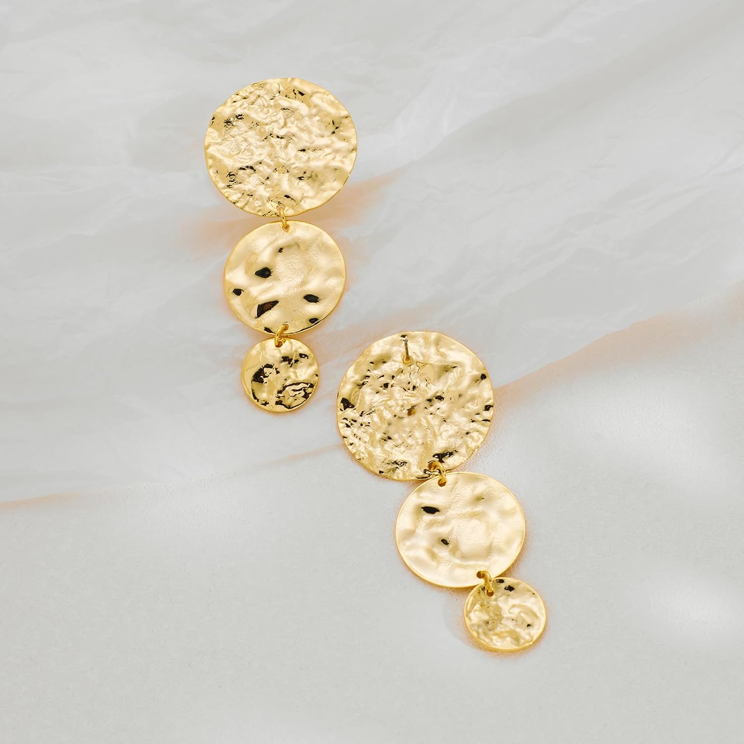 Gold Hammered Rectangle Geometric Hoop Dangle Earrings Statement Vintage Round Hoop Drop Earrings for Women Jewelry - Image 6