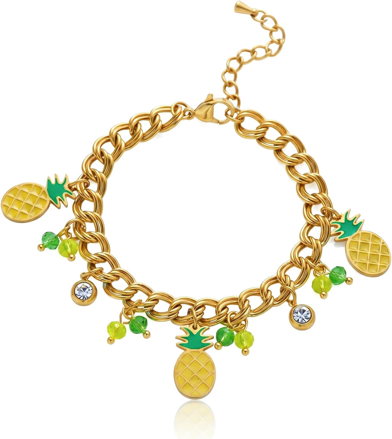Cute Fruit Vegetable Bracelet for Women 18K Gold Plated Stainless Steel Charm Chain Y2K Chunky Enamel Fruit Vegetable Waterproof Jewelry for Summer Beach Jewelry