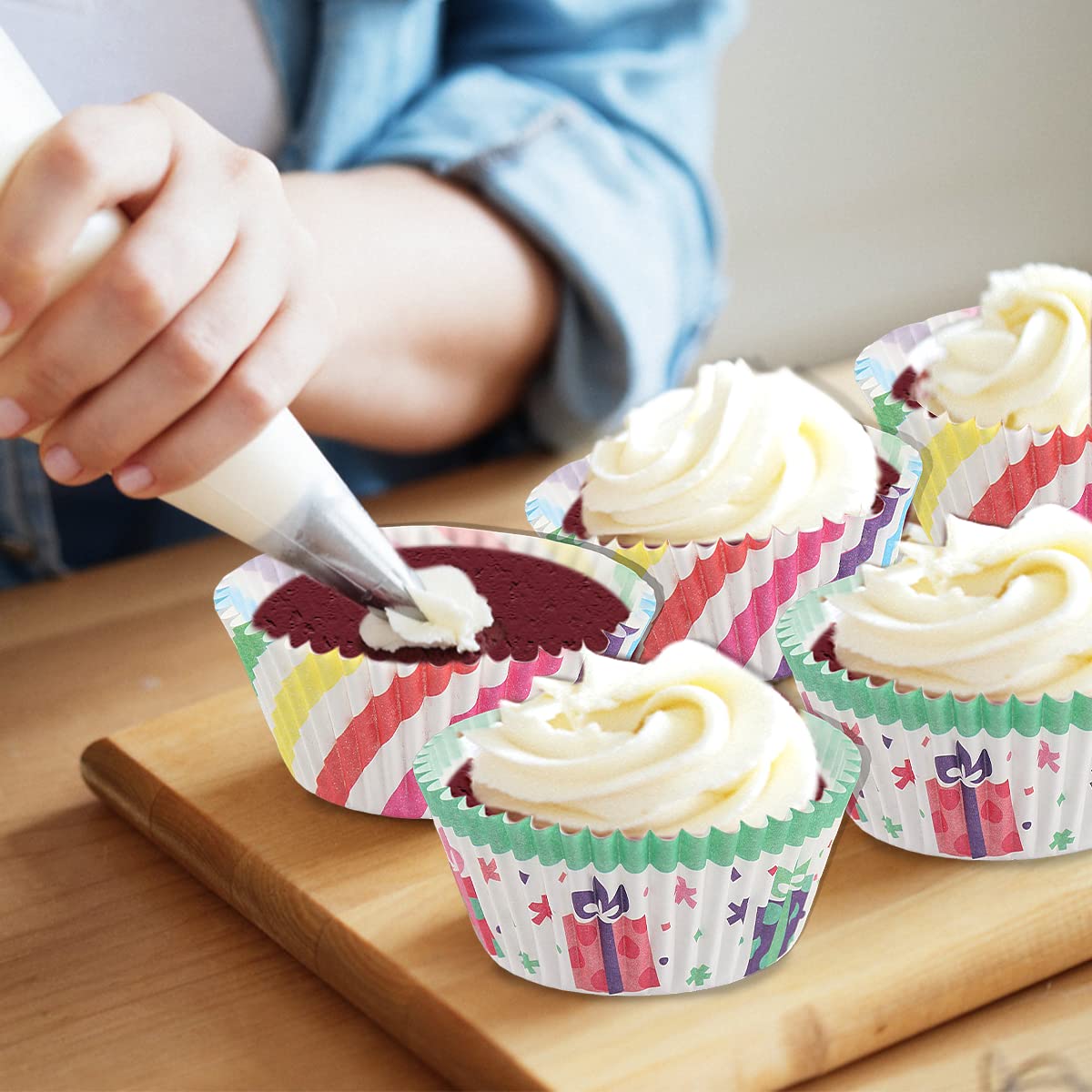800 Pirottini Per Muffin Rainbow Arcobaleno Con Pennello - Stampini Carta Oleata Forno Antiadherenti Per Cupcake Festa - 3