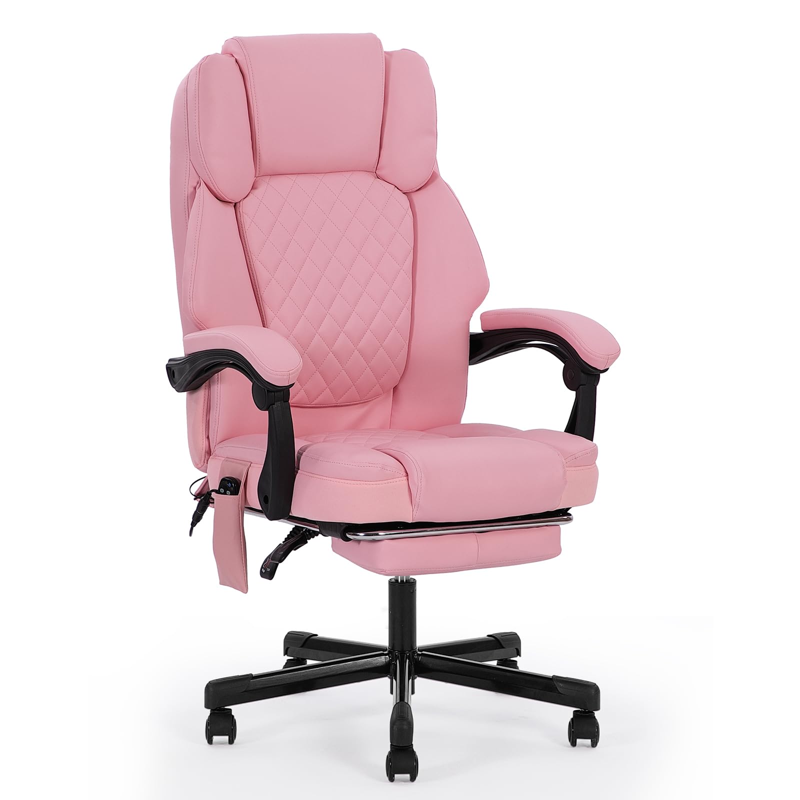Silla de Oficina ergonómica, Silla con Masaje y calefacción, Silla giratoria con reposapiés, Muebles para despacho, Silla para Ordenador, sillón de Oficina, Tipo PU (Rosa)