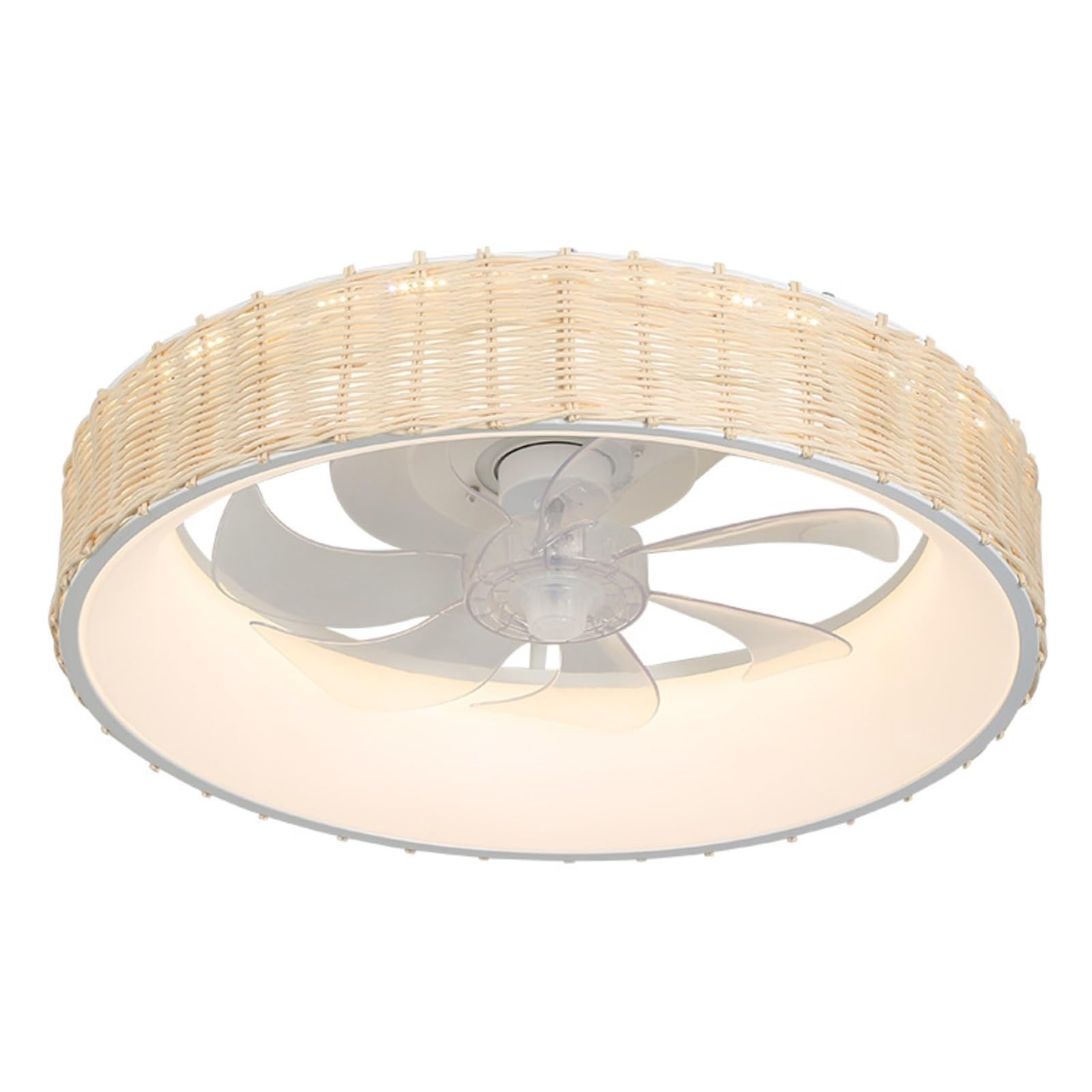ERETYRET Hemp Rope Fan Lamp Rattan Ceiling Nordic Home Bedroom Quiet Cooling