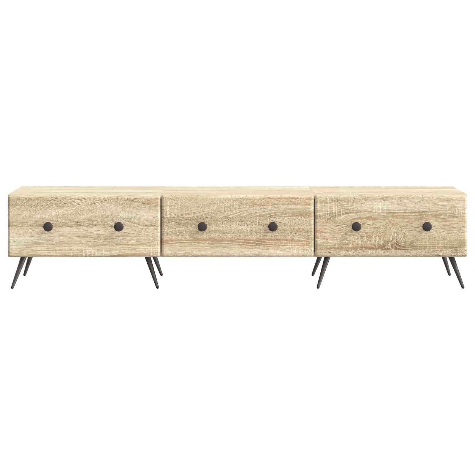 SYDE Mobile TV con cassetto in rovere Sonoma, 147 x 34,5 x 30 cm | Scaffale piccolo per soggiorno, supporto multimediale compatto, design moderno, richiede assemblaggio
