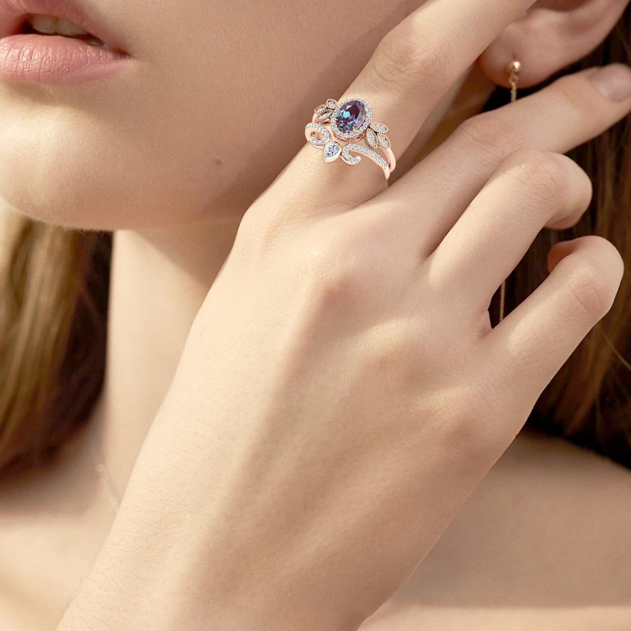 10K 14K 18K Solid Gold 2CT Gemstone Ring Sets for Women Birthstone Engagement Promise Rings Anniversary Ideal Jewerly Gifts for Mother Wife Her