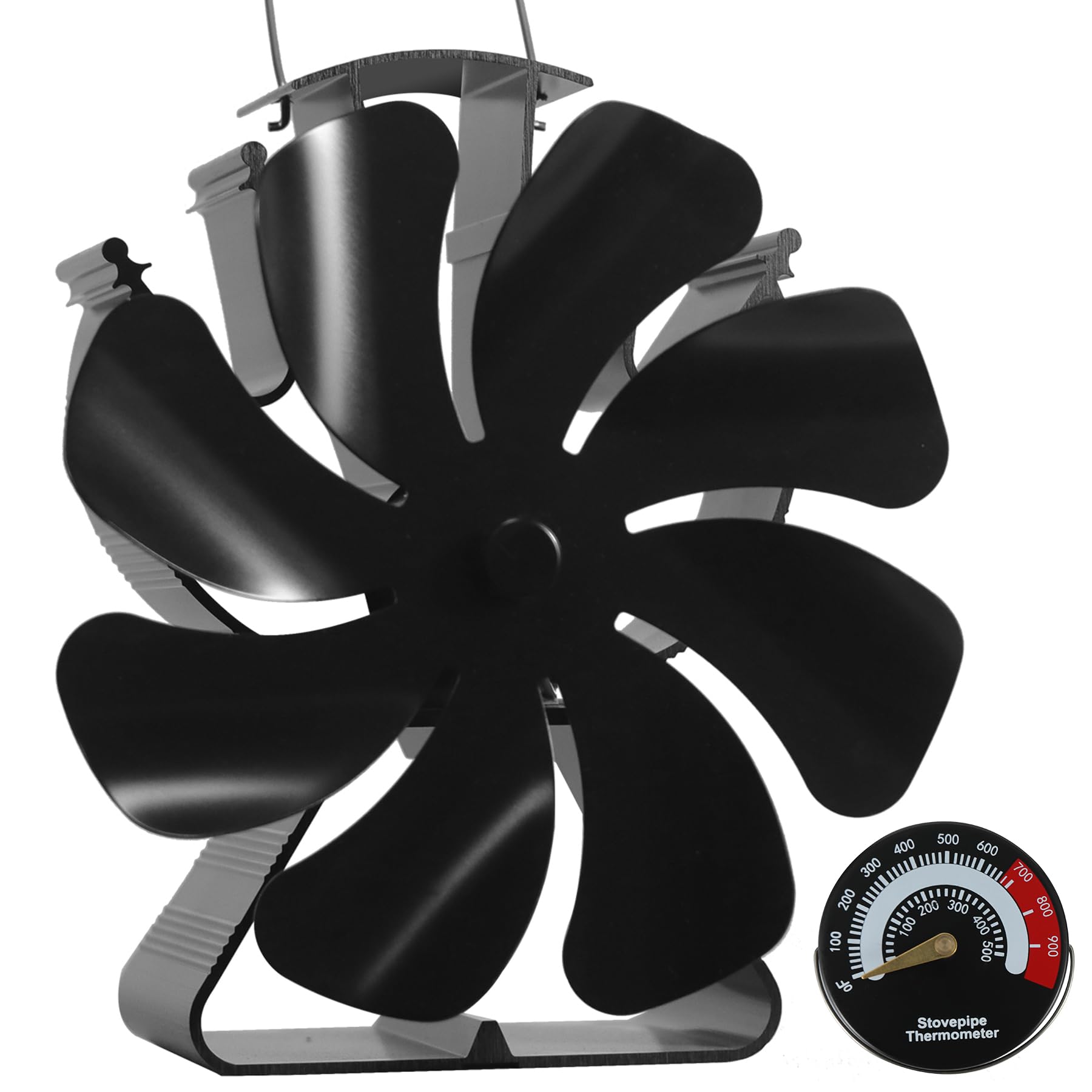 VODA Ventilatore per stufa a legna con calore, 8 pale non elettriche, ventola termica attivata dal calore per stufa a legna/bruciatore a legna, accessori per stufa, termometro