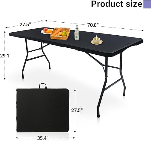 Miniatura 3 de Mesa plegable portátil de plástico resistente de 6 pies, plegable por la mitad, mesa plegable de plástico para interiores y exteriores, para