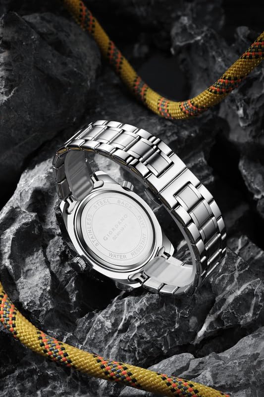Image of GIORDANO Analog Quartz Watch for Men - Round Dial with Rotating Bezel, Luminous Hour Markers, Silicone & Stainless Steel Strap, Date Display