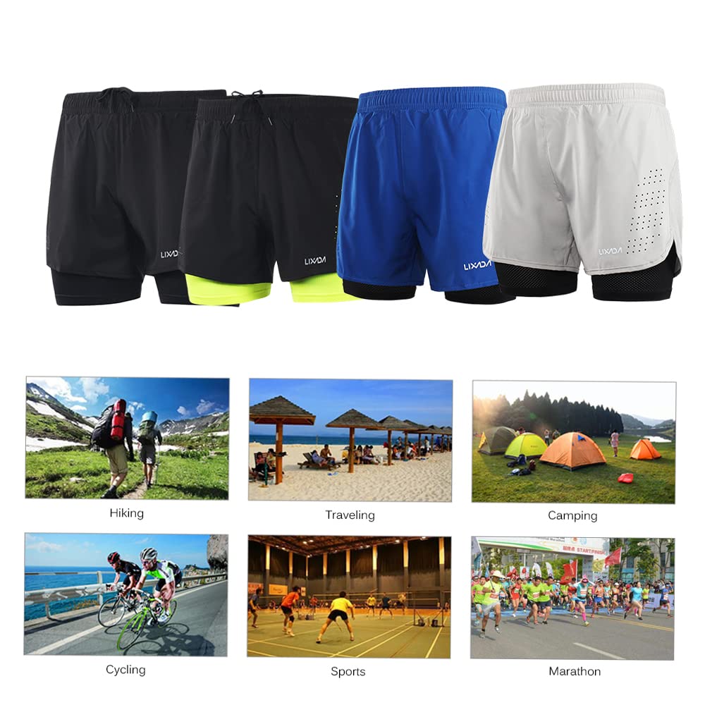 Lixada Pantaloncini da Running da Uomo, Pantaloncini da Corsa 2 in 1, Asciugatura Rapida, Allenamento Attivo Traspirante, Pantaloncini da Ciclismo da Jogging da Corsa con Fodera più Lunga