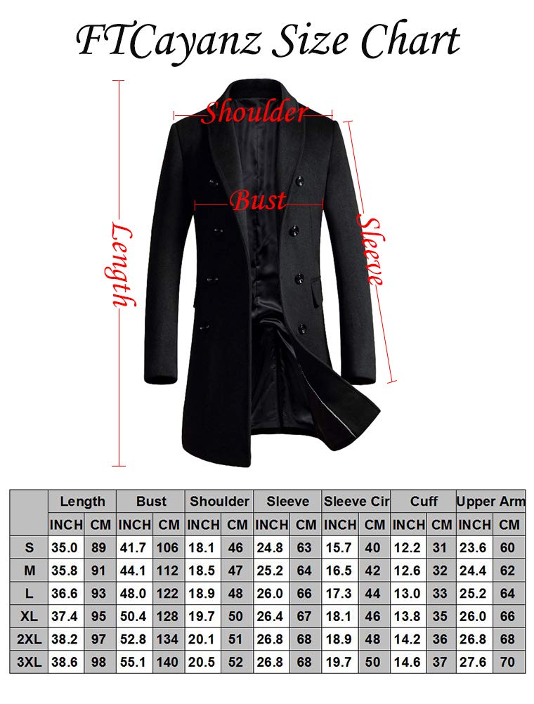 FTCayanz Manteau Homme Laine Trench Classique Business Parka Décontracté Mi-longue Duffle-Coat