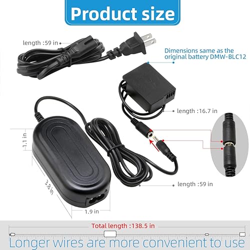 Miniatura 5 de Glorich DMW-DCC8 Kit de adaptador de corriente alterna de repuesto compatible con cámaras digitales Panasonic Lumix DMC-FZ200, DMC-FZ1000, DMC-GH2,