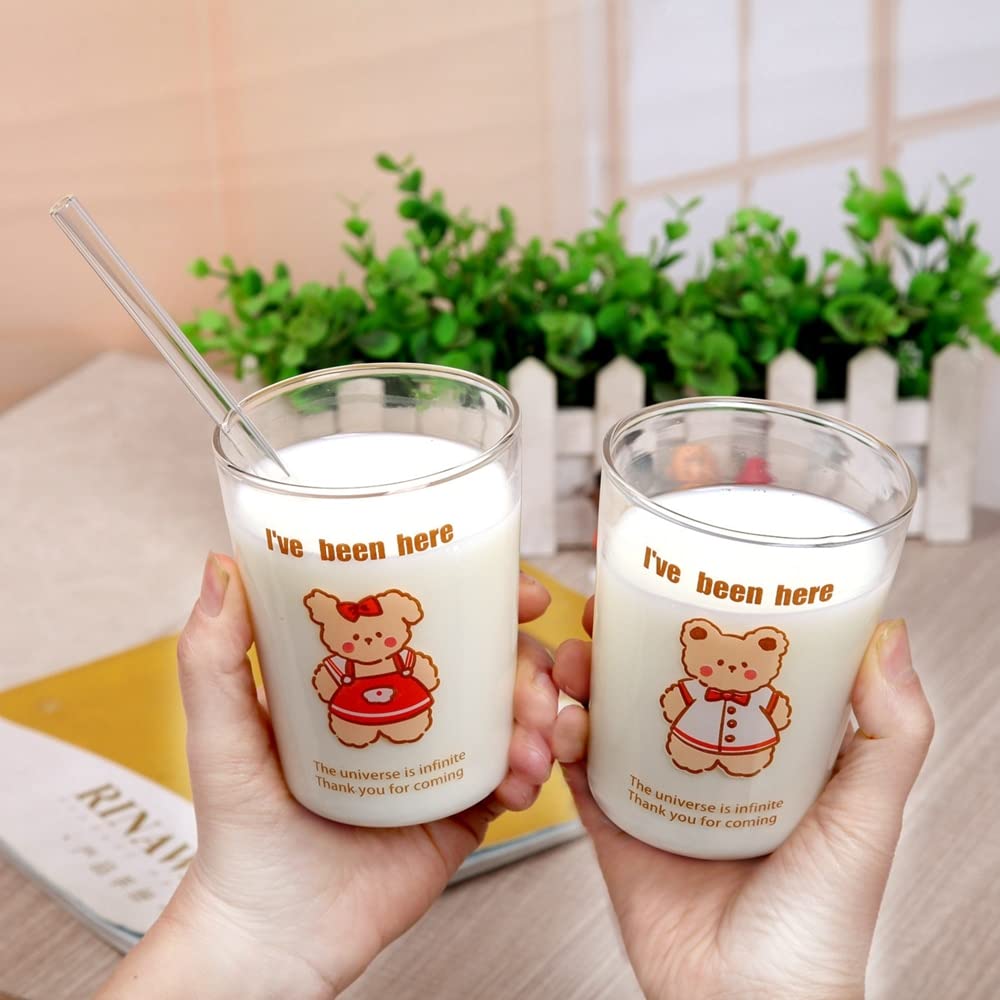 2PCS kreskówka szklana kubek uroczy brązowy niedźwiedź kawa ręcznie robione przezroczyste herbatę whisky szklany kubek piwo para filiżanek ze słomy Prezenty