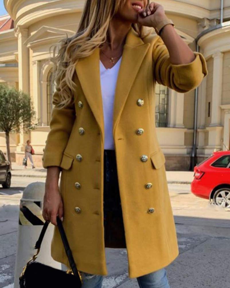 Tomwell Femme Manteau Jacket Trench Coat Gilet Blazer Manteau Hiver Femme Bouton de Mode Long Veste OL Vintage Chaud Manches Longues en Laine