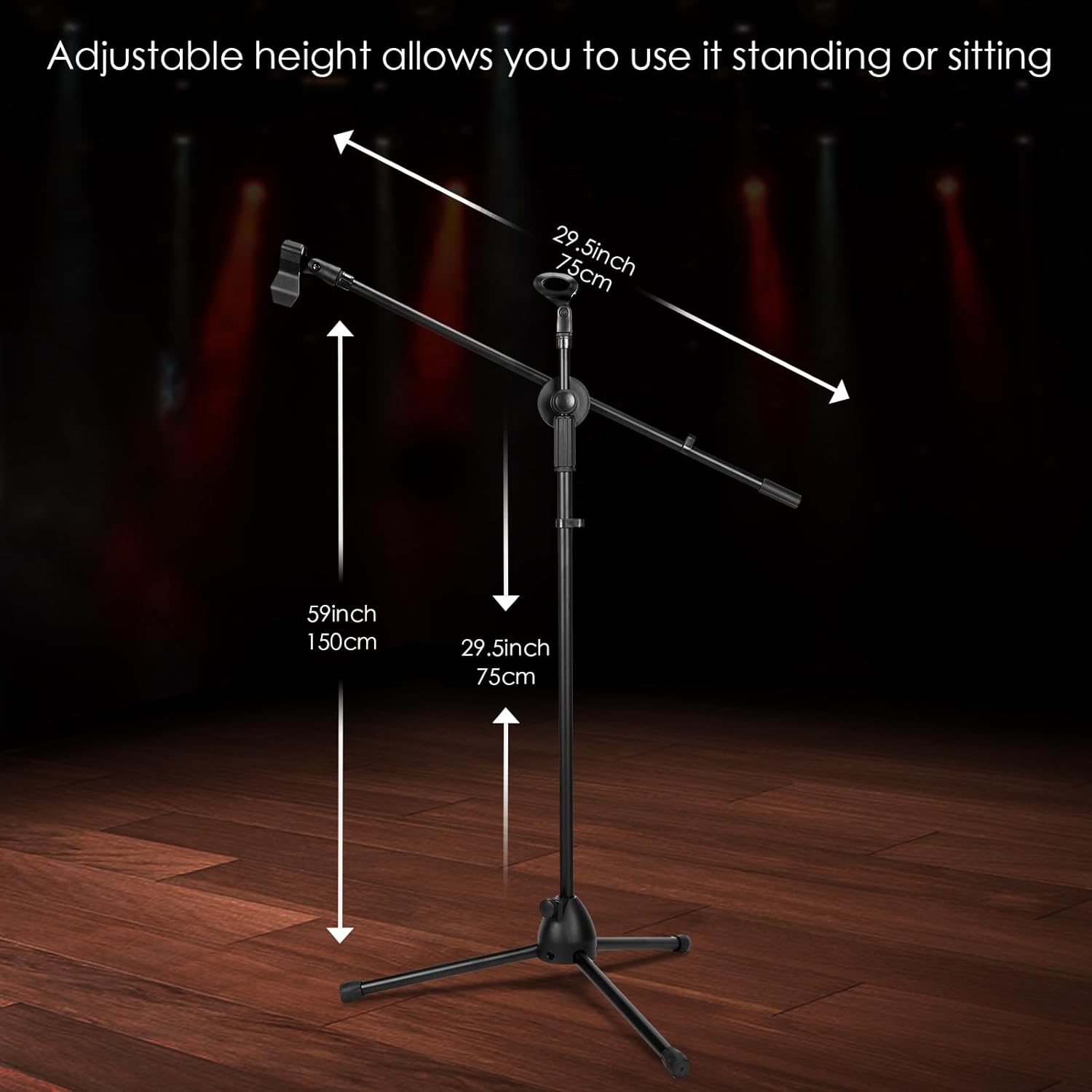 Sherr 2 Pcs Microphone Stand Boom Bulk, Adjustable Height Tripod Mic Stand with Dual Clip, Black Foldable Universal Heavy Duty Tripod Holder for Live Stream Singing Stage