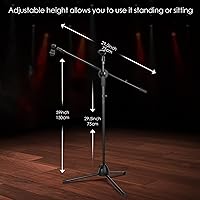 Vista 2 de Sherr 2 Pcs Microphone Stand Boom Bulk, Adjustable Height Tripod Mic Stand with Dual Clip, Black Foldable Universal Heavy Duty Tripod Holder for