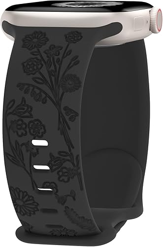 Miniatura 1 de Correa de silicona con grabado floral compatible con Apple Watch Band de 1.496 in, 1.575 in, 1.614 in, 1.654 in, 1.732 in, 1.772 in, correa