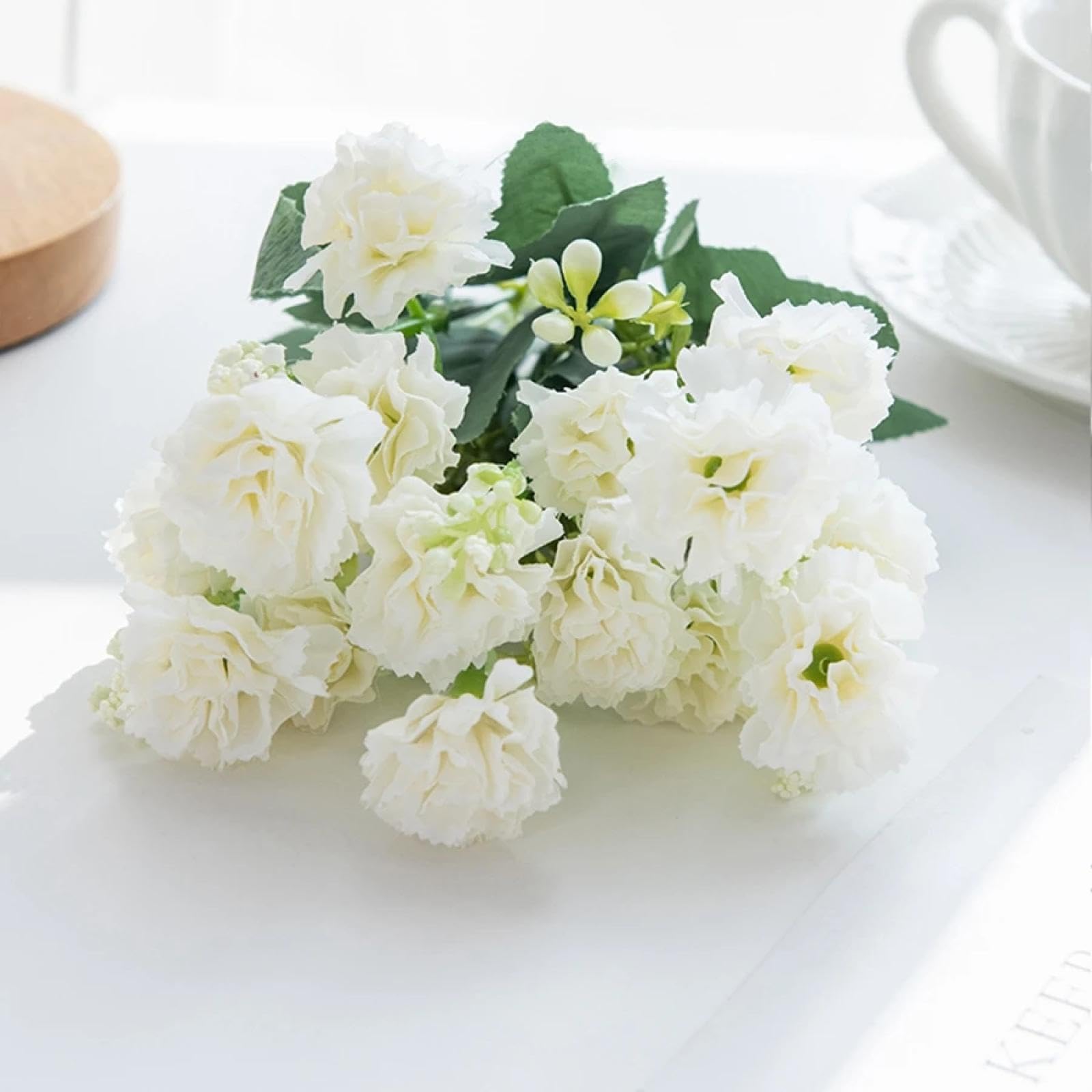 Fleurs artificielles œillet blanc pour décoration florale durable sans entretien