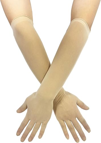 Guantes de noche de malla transparente para mujer, longitud de ópera