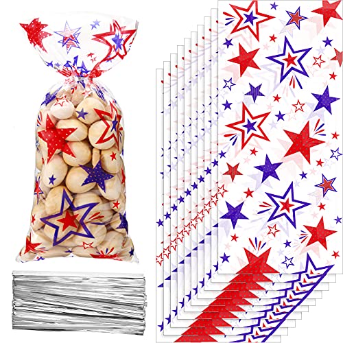 Outus 100 Pcs Patriotic Cellophane Treat Bag Bulk...