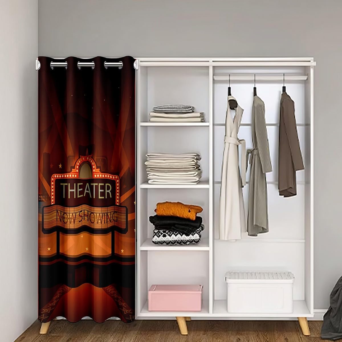 Movie Theater Door Curtain for Doorway Privacy Cinema Poster Design Room Divider Curtain Cover 52"x80" Theater Pattern 30%-50% Room Darkening Insulated Thermal Curtain Window Treatments Red Black