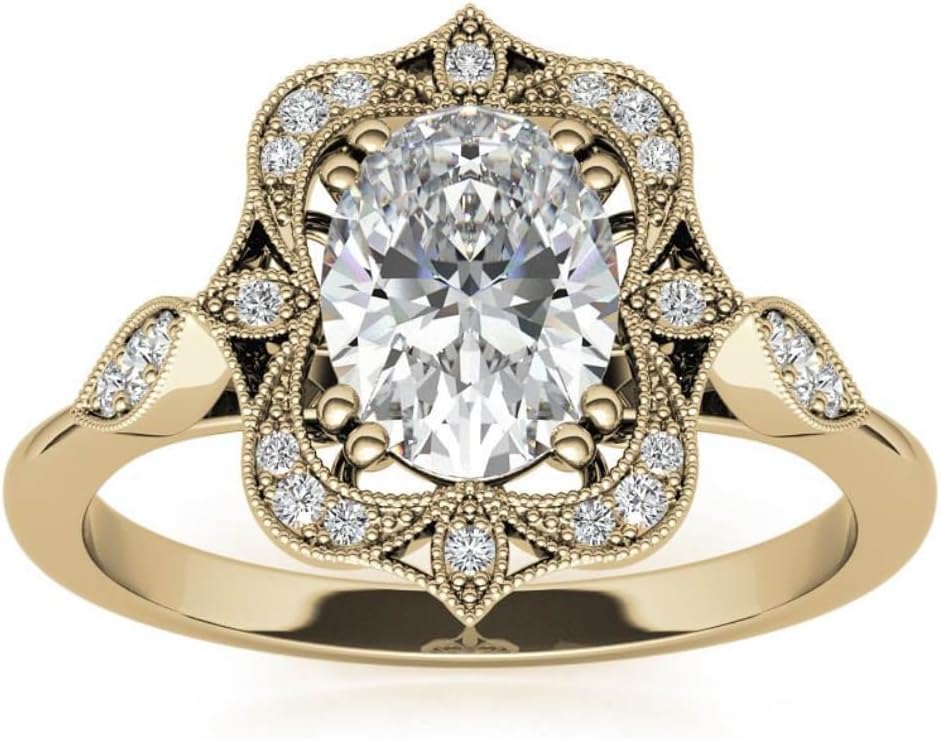 2-4 CT Moissanite Engagement Ring for Women | Wedding Bridal Ring for Her Antique Vintage Style Halo | 925 Sterling Silver, 10K/14K/18K Solid Gold | Anniversary Promise Gifts