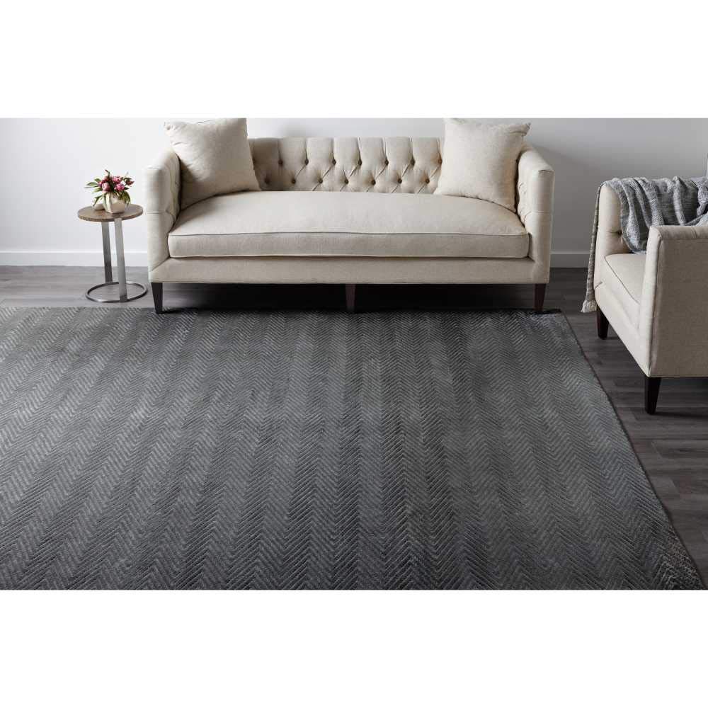 Photo 1 of ***DAMAGED -SLIGHT STAIN -CLEANING NEEDED -SELLING AS IS *** Solo Rugs Chevelle Contemporary Modern Hand Loomed Area Rug, Charcoal, 5' x 8'