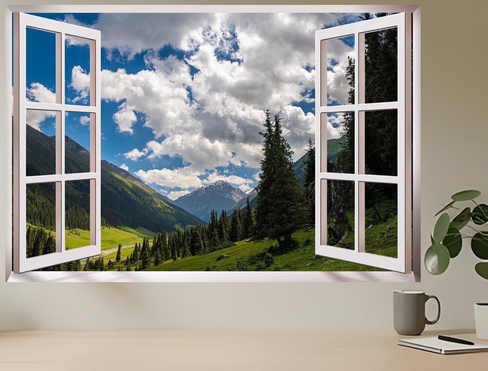 JVERF - JZZC24269 Mountains Altyn Arashan Kyrgyzstan Clouds Trees| Self-Adhesive Open Window Wall Sticker