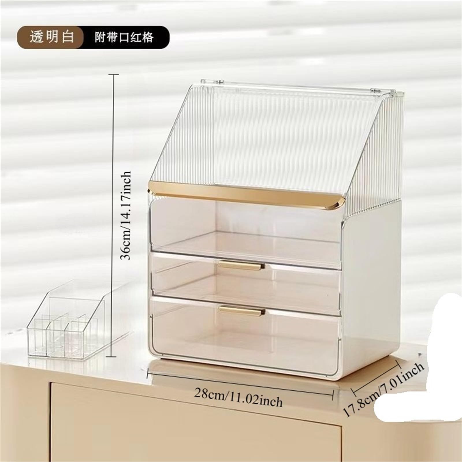 Generico Caja de cosméticos de escritorio con cajón grande - Organizador de cosméticos de gran capacidad (Transparent White)