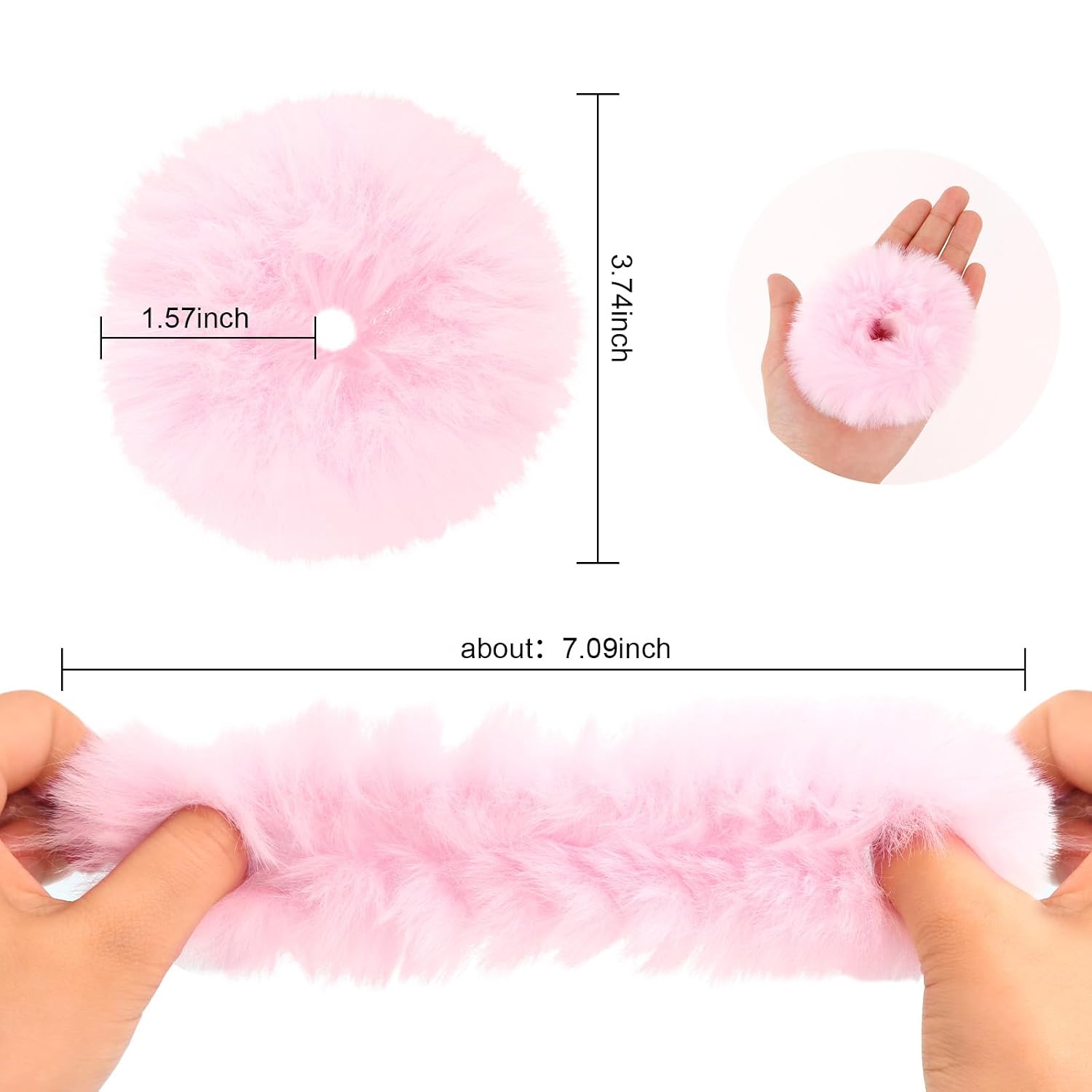 Semato 12 PCS Fuzzy Hair Ties - Fluffy Scrunchies & Pom Pom Hair Ties With Faux Rabbit Fur - Pink Party Favors for Women & Girls