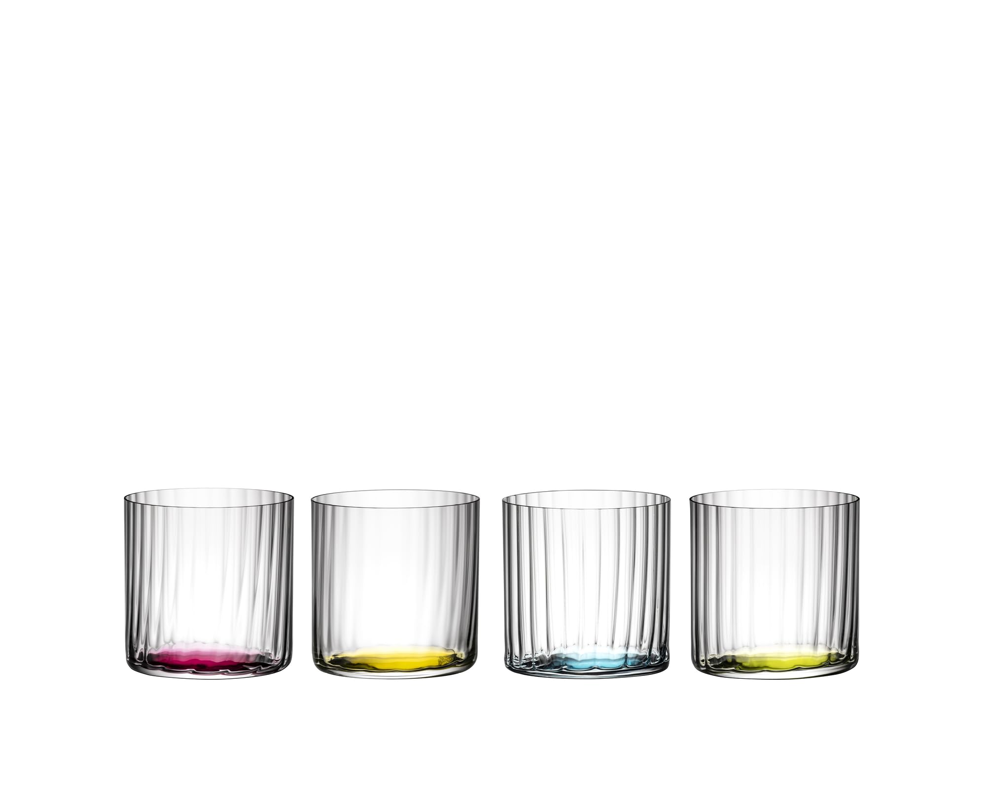RIEDEL The O Wine Tumbler Happy H2O-Optik - rosa/grün/gelb/blau - 4er Set, Trinkglas, Kristallglas, Spülmaschinenfest - 5414/22